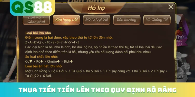 Thua tiền tiến lên theo quy định rõ ràng